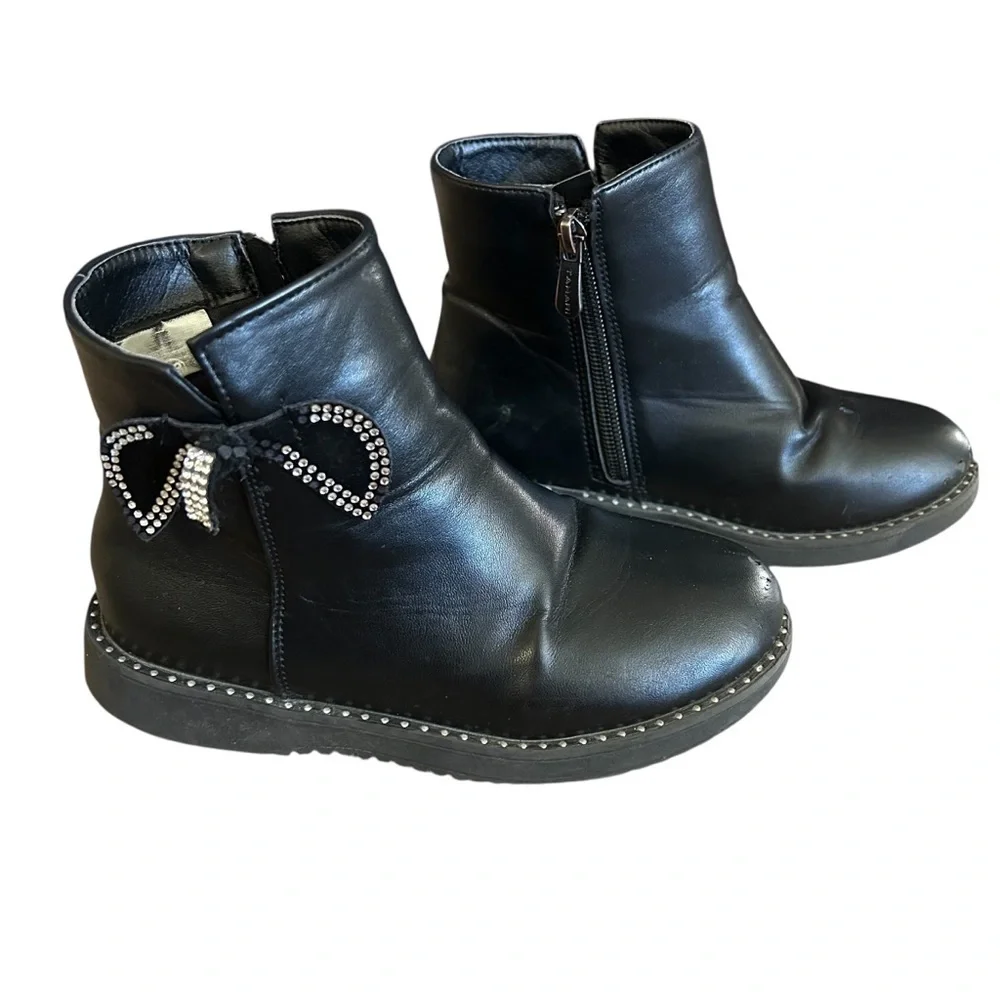 Tahari | Black Ankle Boots with Rhinestone Bow